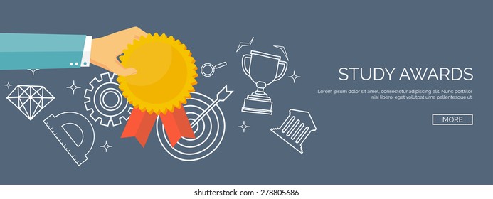 Vector illustration. Flat study award. First place. Winning. Education and school, competition.