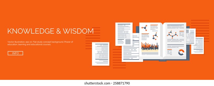 Vector illustration. Flat study backgrounds set. Education and online courses, web tutorials, e-learning. Study and creative process. Power of knowledge. Video tutorials.