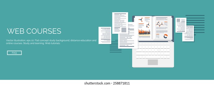 Vector illustration. Flat study backgrounds set. Education and online courses, web tutorials, e-learning. Study and creative process. Power of knowledge. Video tutorials.