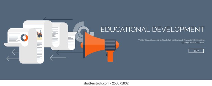 Vector illustration. Flat study backgrounds set. Education and online courses, web tutorials, e-learning. Study and creative process. Power of knowledge. Video tutorials.