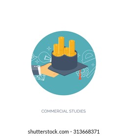 Vector illustration. Flat study backgrounds set. Education and online courses, web tutorials, e-learning. Study and creative process. Power of knowledge. Video tutorials.