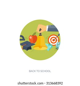 Vector illustration. Flat study backgrounds set. Education and online courses, web tutorials, e-learning. Study and creative process. Power of knowledge. Video tutorials.