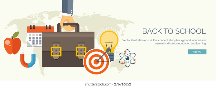 Vector illustration. Flat study header. Education and online courses, web tutorials, e-learning. Study and creative process. Power of knowledge. Video tutorials.