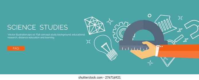 Vector illustration. Flat study header. Education and online courses, web tutorials, e-learning. Study and creative process. Power of knowledge. Video tutorials.