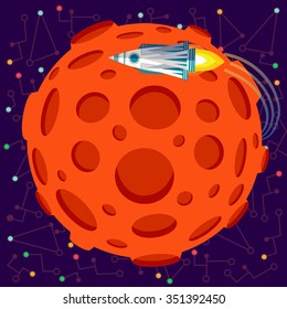 Vector illustration in flat style about outer space. Planets in the univers. Greeting card