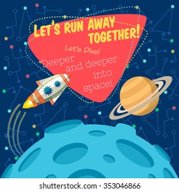 Vector illustration in flat style about outer space. Planets in the univers. Greeting card