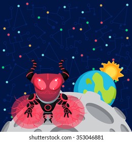 Vector illustration in flat style about outer space. Planets in the univers. Greeting card
