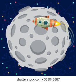 Vector illustration in flat style about outer space. Planets in the univers. Greeting card