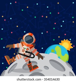 Vector illustration in flat style about outer space. Planets in the univers. Greeting card