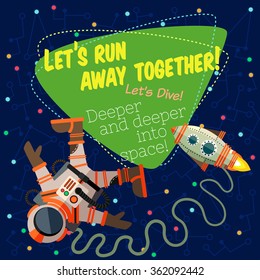 Vector illustration in flat style about outer space. Planets in the univers. Greeting card