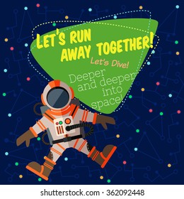 Vector illustration in flat style about outer space. Planets in the univers. Greeting card
