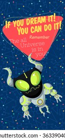 Vector illustration in flat style about outer space. Planets in the universe. Greeting card