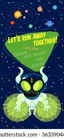 Vector illustration in flat style about outer space. Planets in the universe. Greeting card