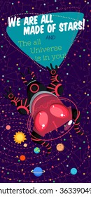 Vector illustration in flat style about outer space. Planets in the universe. Greeting card