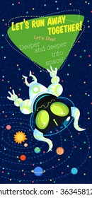 Vector illustration in flat style about outer space. Planets in the universe. Greeting card