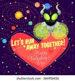 Vector illustration in flat style about outer space. Planets in the universe. Greeting card