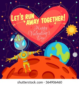 Vector illustration in flat style about outer space. Planets in the universe. Greeting card
