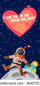 Vector illustration in flat style about outer space. Planets in the universe. Happy valentines day greeting card