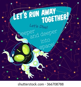 Vector illustration in flat style about outer space. Planets in the universe. Happy valentines day greeting card