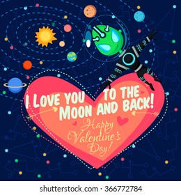 Vector illustration in flat style about outer space. Planets in the universe. Greeting card