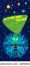 Vector illustration in flat style about outer space. Planets in the universe. Greeting card