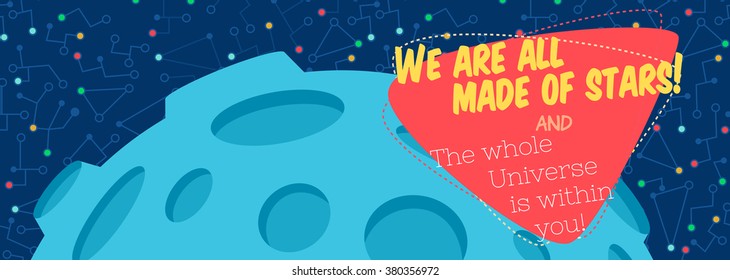 Vector illustration in flat style about outer space. Planets in the universe. Greeting card