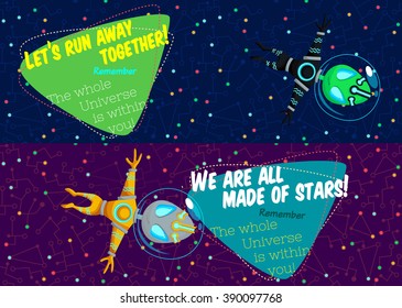 Vector illustration in flat style about outer space. Planets in the universe. Greeting card