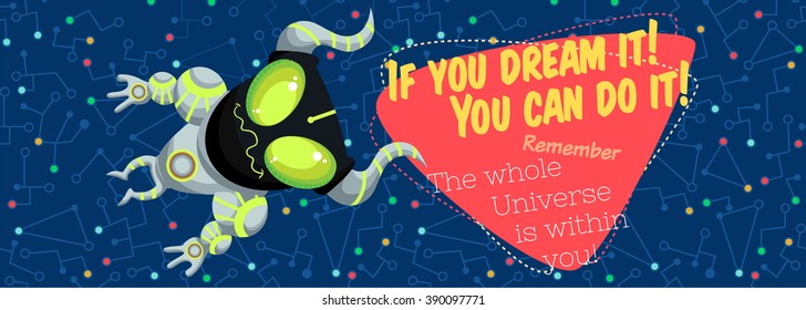Vector illustration in flat style about outer space. Planets in the universe. Greeting card