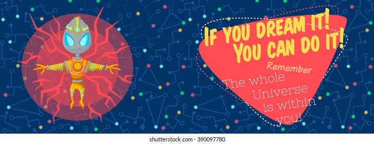 Vector illustration in flat style about outer space. Planets in the universe. Greeting card