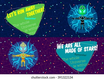 Vector illustration in flat style about outer space. Planets in the universe. Greeting card
