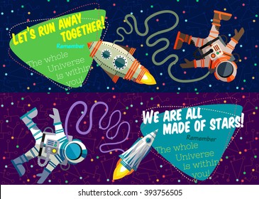 Vector illustration in flat style about outer space. Planets in the universe. Greeting card