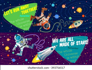 Vector Illustration In Flat Style About Outer Space. Planets In The Universe. Greeting Card