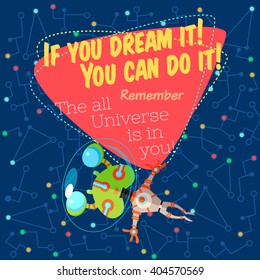 Vector illustration in flat style about outer space. Planets in the universe. Greeting card
