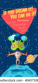 Vector illustration in flat style about outer space. Planets in the universe. Greeting card