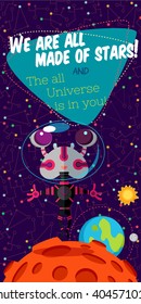 Vector illustration in flat style about outer space. Planets in the universe. Greeting card