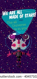 Vector illustration in flat style about outer space. Planets in the universe. Greeting card