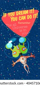 Vector illustration in flat style about outer space. Planets in the universe. Greeting card