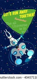 Vector illustration in flat style about outer space. Planets in the universe. Greeting card