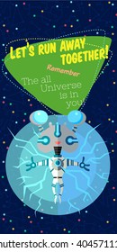 Vector illustration in flat style about outer space. Planets in the universe. Greeting card