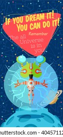 Vector illustration in flat style about outer space. Planets in the universe. Greeting card