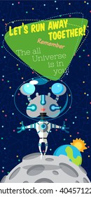 Vector illustration in flat style about outer space. Planets in the universe. Greeting card
