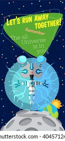 Vector illustration in flat style about outer space. Planets in the universe. Greeting card
