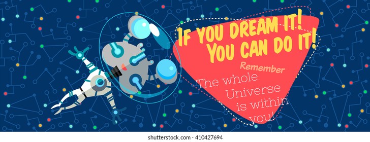 Vector illustration in flat style about outer space. Planets in the universe. Greeting card