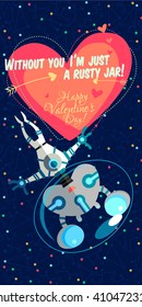 Vector illustration in flat style about outer space. Planets in the universe. Happy valentines day greeting card