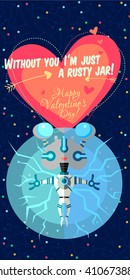 Vector illustration in flat style about outer space. Planets in the univers. Happy valentines day greeting card