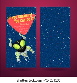 Vector illustration in flat style about outer space. Planets in the universe. Greeting card