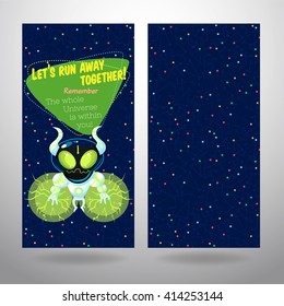 Vector illustration in flat style about outer space. Planets in the universe. Greeting card