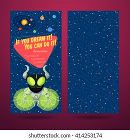 Vector illustration in flat style about outer space. Planets in the universe. Greeting card
