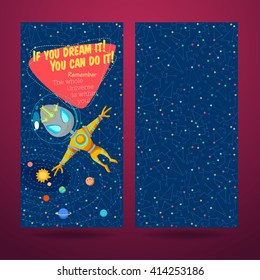 Vector illustration in flat style about outer space. Planets in the universe. Greeting card