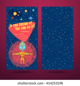 Vector illustration in flat style about outer space. Planets in the universe. Greeting card